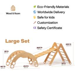 Climbing Set Of 3 Items With Cushion, Toddler Rocker, Montessori Furniture, Baby Wooden Gym, Arch Pillow, Foldable Triangle, 1st Gift - thumbnail 4