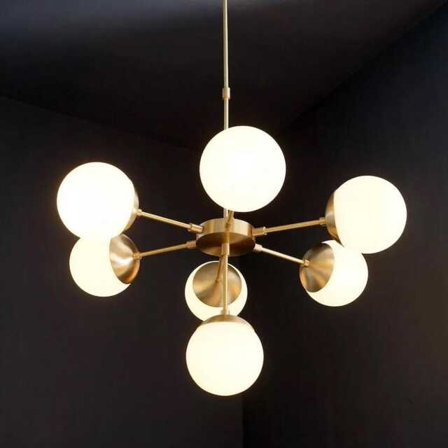 Sputnik Chandelier - Modern Brass Globe Pendant Light Mid Century Lighting - image 1