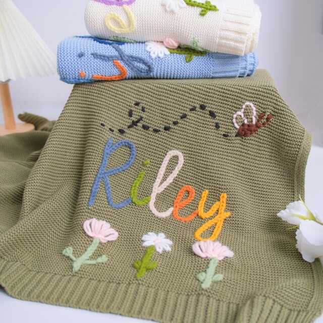 Personalized Embroidered Baby Blanket With Name, Custom Soft Cotton Nursery Decor, Newborn Gift For Infant Boys & Girls, Toddler Bedding - image 1