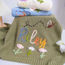 Personalized Embroidered Baby Blanket With Name, Custom Soft Cotton Nursery Decor, Newborn Gift For Infant Boys & Girls, Toddler Bedding - thumbnail 1