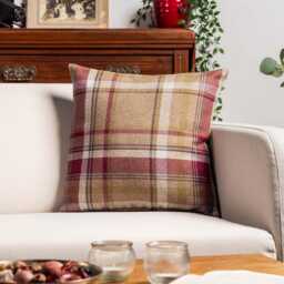 Cosy Checked Cushion in Heather Purple & Green. Double Sided. Balmoral Style Highland Tartan Check Pillow. 17x17 - thumbnail 1