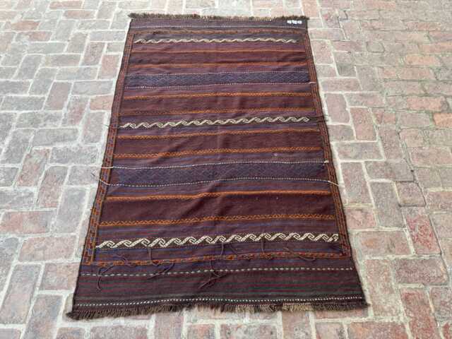 4x6 Handwoven Afghan Kilim Rug - Wool Flatweave Carpet With Striped Tribal Design Boho Accent For Home Or Studio Space Gift - image 1