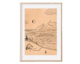 Oceanside Cabin Art Print - Cosy Alpine Hut, Minimalist Sketch - thumbnail 1