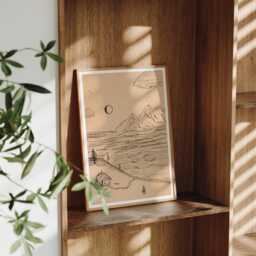 Oceanside Cabin Art Print - Cosy Alpine Hut, Minimalist Sketch - thumbnail 3
