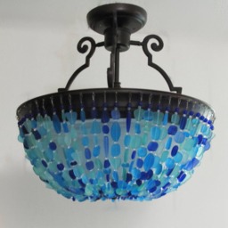 Sea Glass Chandelier Coastal Flush Mount Lighting, Beach Decor - thumbnail 4