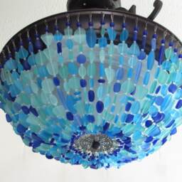 Sea Glass Chandelier Coastal Flush Mount Lighting, Beach Decor - thumbnail 2