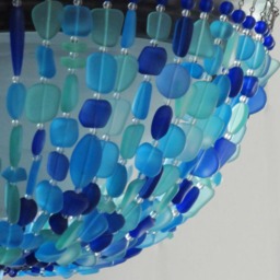 Sea Glass Chandelier Coastal Flush Mount Lighting, Beach Decor - thumbnail 3