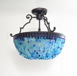 Sea Glass Chandelier Coastal Flush Mount Lighting, Beach Decor