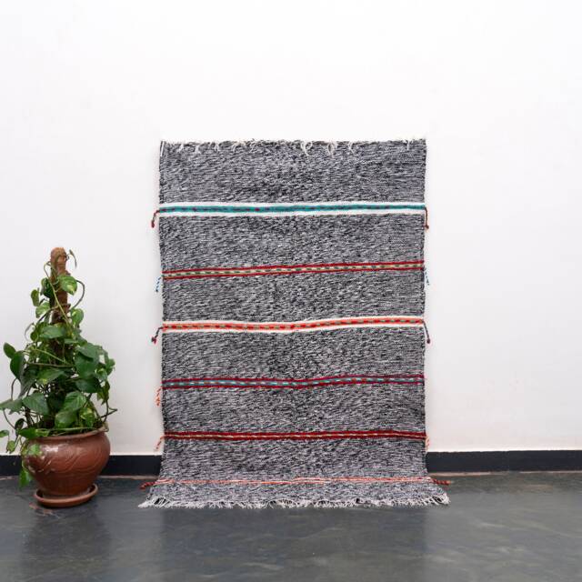 Handmade Grey Moroccan Kilim Rug Wool & Cotton Boho Area Rug - 3x5 Ft - image 1