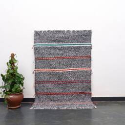 Handmade Grey Moroccan Kilim Rug Wool & Cotton Boho Area Rug - 3x5 Ft - thumbnail 1