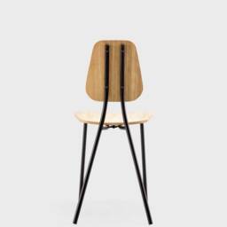 Oak Veneer Dining Chair Black Metal Frame, Stackable Seating - thumbnail 4