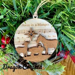 Away in A Manger Wooden Bauble, Christmas Tree Ornament, Carol, Nativity Scene - thumbnail 3