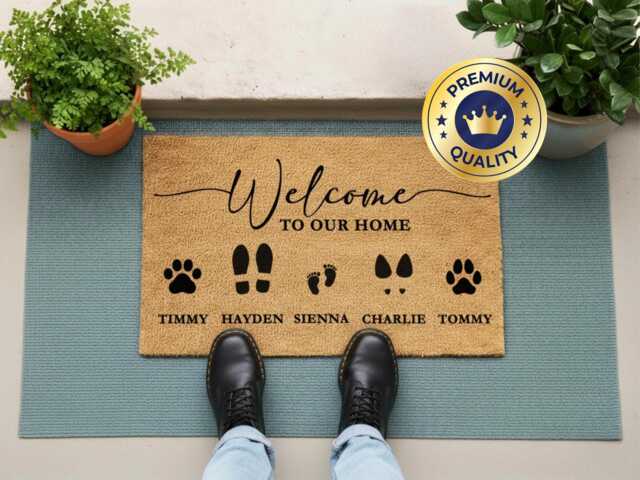 Multi-Pet Family Name Doormat - Custom Entry Decor - image 1