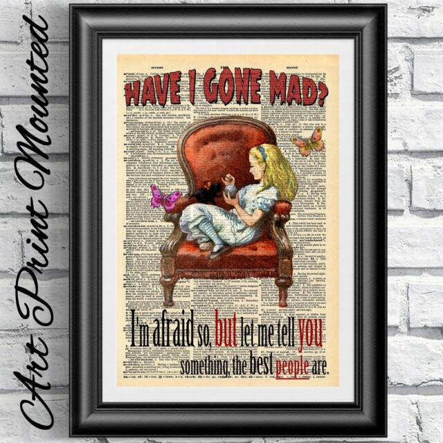 Mounted Art Print Old Dictionary Book Page Alice in Wonderland. Inspirational Quotation On Mixed Media. Wall Hanging Original Artwork. Gift - image 1
