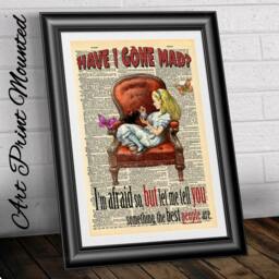 Mounted Art Print Old Dictionary Book Page Alice in Wonderland. Inspirational Quotation On Mixed Media. Wall Hanging Original Artwork. Gift - thumbnail 2