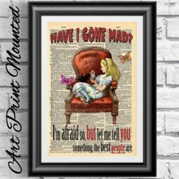 Mounted Art Print Old Dictionary Book Page Alice in Wonderland. Inspirational Quotation On Mixed Media. Wall Hanging Original Artwork. Gift - thumbnail 1