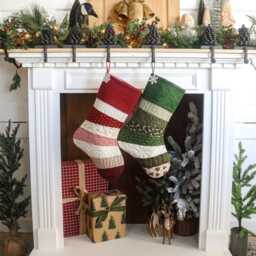 Quilted Christmas Stocking Set, Patchwork Design, Embroidery Option, Farmhouse Decor - thumbnail 4
