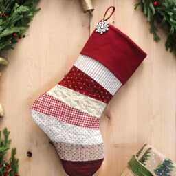 Quilted Christmas Stocking Set, Patchwork Design, Embroidery Option, Farmhouse Decor - thumbnail 2