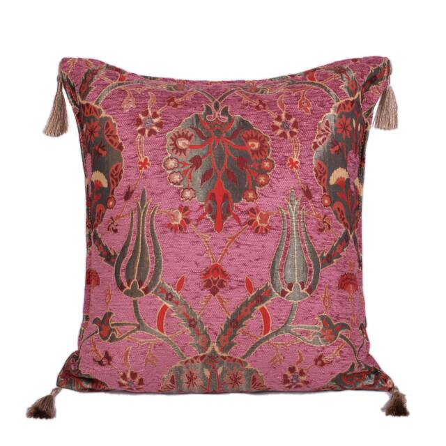 Pink Tulip Kilim Pillow Cover Turkish Chenille Cushion - 16x16 In - image 1