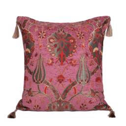 Pink Tulip Kilim Pillow Cover Turkish Chenille Cushion - 16x16 In - thumbnail 1