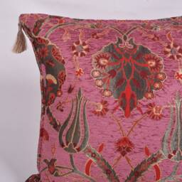 Pink Tulip Kilim Pillow Cover Turkish Chenille Cushion - 16x16 In - thumbnail 2