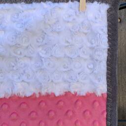 Handmade Modern Baby Minky Blanket Gray, Pink & White Dancing Elephants - thumbnail 2