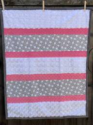 Handmade Modern Baby Minky Blanket Gray, Pink & White Dancing Elephants - thumbnail 1