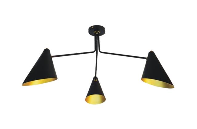 Sarai - Black Chandelier Lamp 3-Light Metal Shade With Gold Interior - image 1