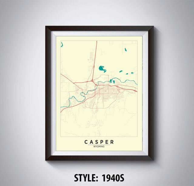 Casper Wyoming Map Art Print Vintage Style Office Decor - image 1