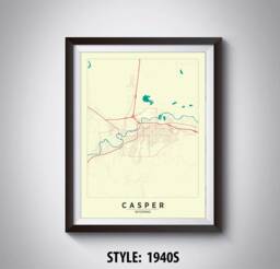 Casper Wyoming Map Art Print Vintage Style Office Decor - thumbnail 1