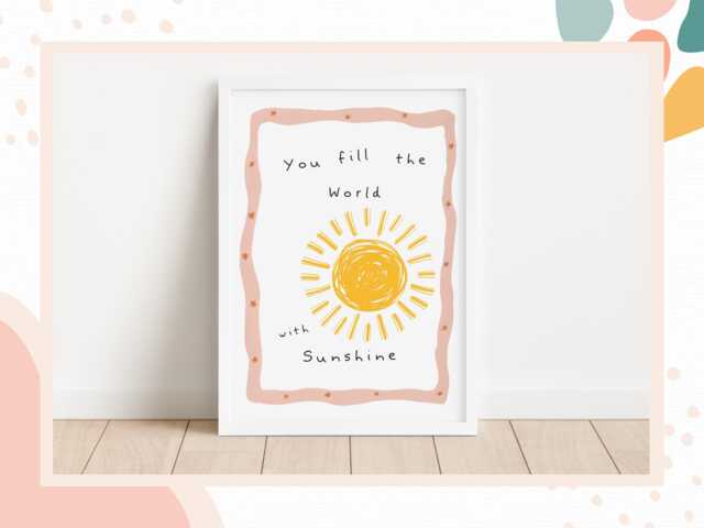 Sunshine Nursery Print - Minimalist Boho Kids Room Art - image 1