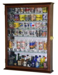 Large Mirror Backed & 7 Glass Shelves Shot Shotglass Shooter Bottle Cups Display Case Cabinet Holder - thumbnail 1