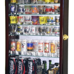 Large Mirror Backed & 7 Glass Shelves Shot Shotglass Shooter Bottle Cups Display Case Cabinet Holder - thumbnail 3