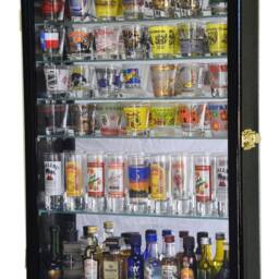 Large Mirror Backed & 7 Glass Shelves Shot Shotglass Shooter Bottle Cups Display Case Cabinet Holder - thumbnail 2