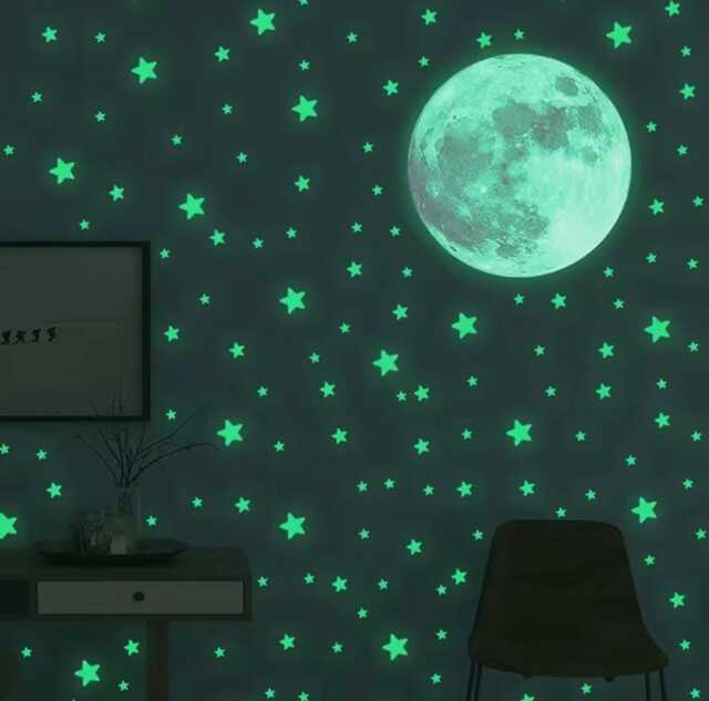 Glow in The Dark Moon & Stars Wall Decal Nursery Decor - image 1