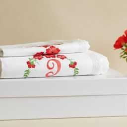 Embroidered Floral Cotton Bed Sheet Set - Personalized Monogram Bedding Home Decor - thumbnail 4