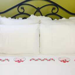 Embroidered Floral Cotton Bed Sheet Set - Personalized Monogram Bedding Home Decor - thumbnail 2