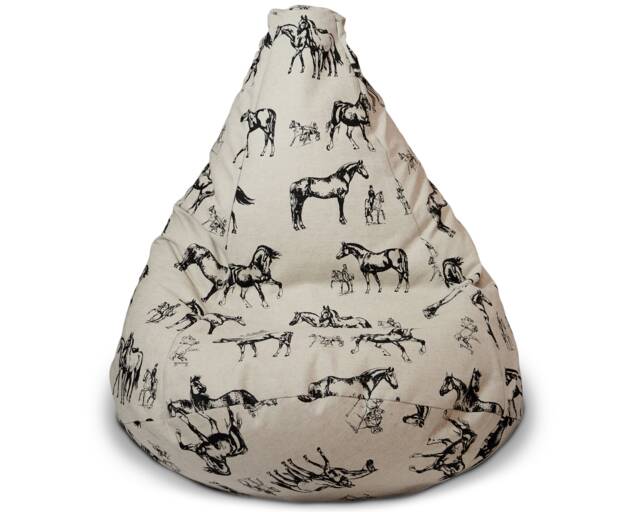 Linen Bean Bag Chair Cover With Zipper Black Horse Print, Farmhouse Decor No Filling - image 1