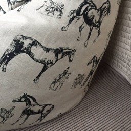 Linen Bean Bag Chair Cover With Zipper Black Horse Print, Farmhouse Decor No Filling - thumbnail 3