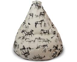 Linen Bean Bag Chair Cover With Zipper Black Horse Print, Farmhouse Decor No Filling - thumbnail 1