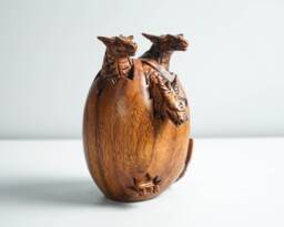 Triplets Baby Dragon Sculpture, Newborn, Egg Wood, Wood Carving, Wooden Statue, Modern Decor, Nursery Gift For Parents, Gifts Her - thumbnail 1