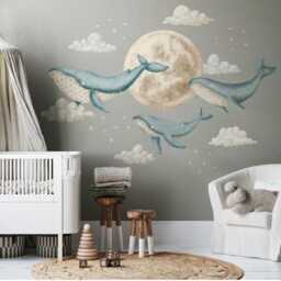 Dreamy Whales Large Wall Decals, Kids Room Stickers, Nursery Decals - thumbnail 2