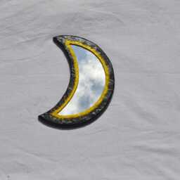 Blue Crescent Moon, Yellow Moon Mirror, Shape House Warming Gifts, Small Hippy Home Decor - thumbnail 2