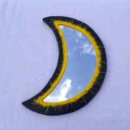 Blue Crescent Moon, Yellow Moon Mirror, Shape House Warming Gifts, Small Hippy Home Decor - thumbnail 1