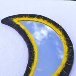Blue Crescent Moon, Yellow Moon Mirror, Shape House Warming Gifts, Small Hippy Home Decor - thumbnail 3