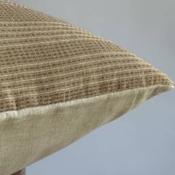 Handwoven Hemp Pillow Neutral Striped Hmong Textile - thumbnail 3