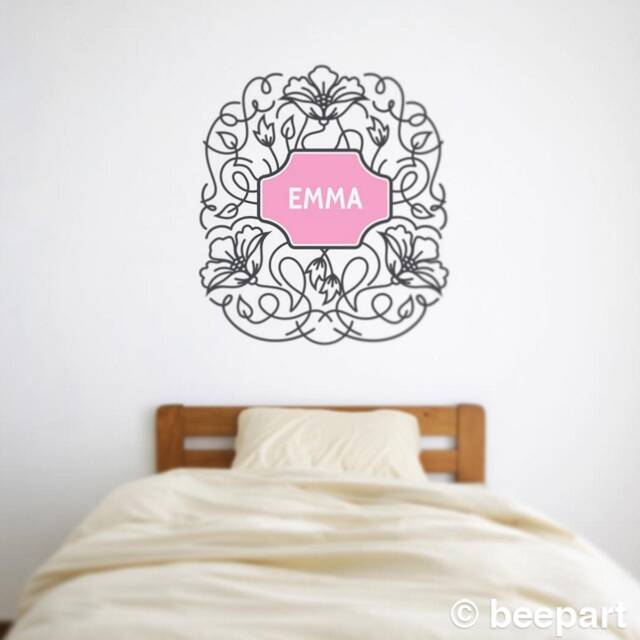 Custom Name Decal-Flower Wall Decal, Personalized Flower Sticker, Nursery Decor, Baby Girl Nursery, Girls Room Decor - image 1