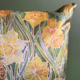 Yellow Daffodils Luxury Velvet Cushion - Cheering & Green Settee Sofa Throw Pillow Flower Garden Lovers Gift - thumbnail 3