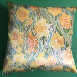 Yellow Daffodils Luxury Velvet Cushion - Cheering & Green Settee Sofa Throw Pillow Flower Garden Lovers Gift - thumbnail 1