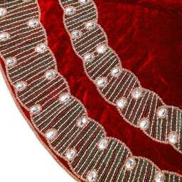 Red Christmas Tree Skirt 60 Inch Velvet Gemstone Decorations Holiday Tree Skirt - thumbnail 3